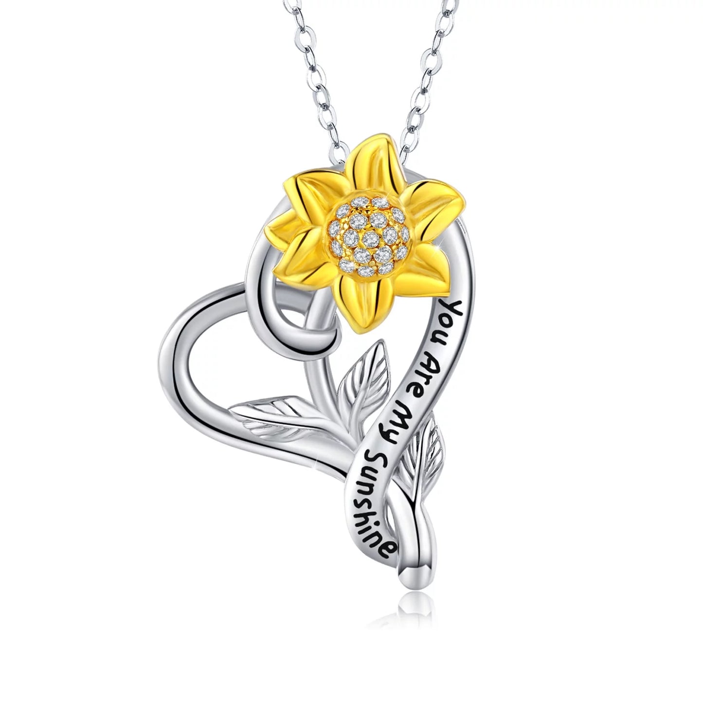 You Are My Sunshine Sunflower Necklace 925 Sterling Silver Heart Pendant Necklaces Birthday Gifts Jewelry for Women Mom Daughter Wife