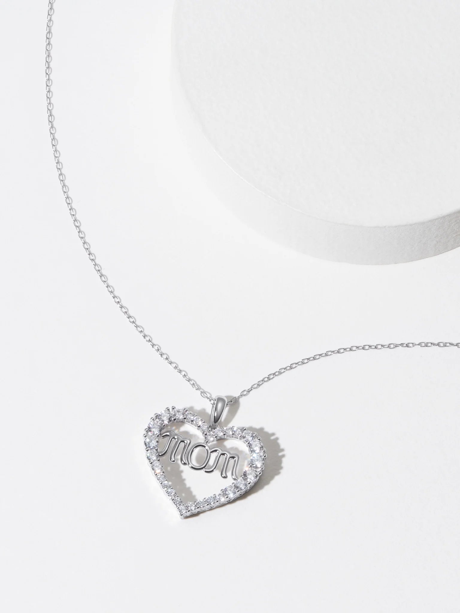 Mom Heart Cubic Zirconia 18" Pendant Necklace in Sterling Silver, Adult Female