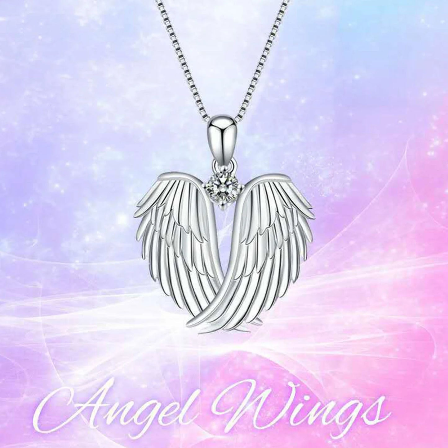 Jewelry on Clearance！Necklaces for Women Angel Wings Necklace 925 Sterling Silver Guardian Angel Wings Pendant Birthstone Necklace for Women Jewelry Gifts