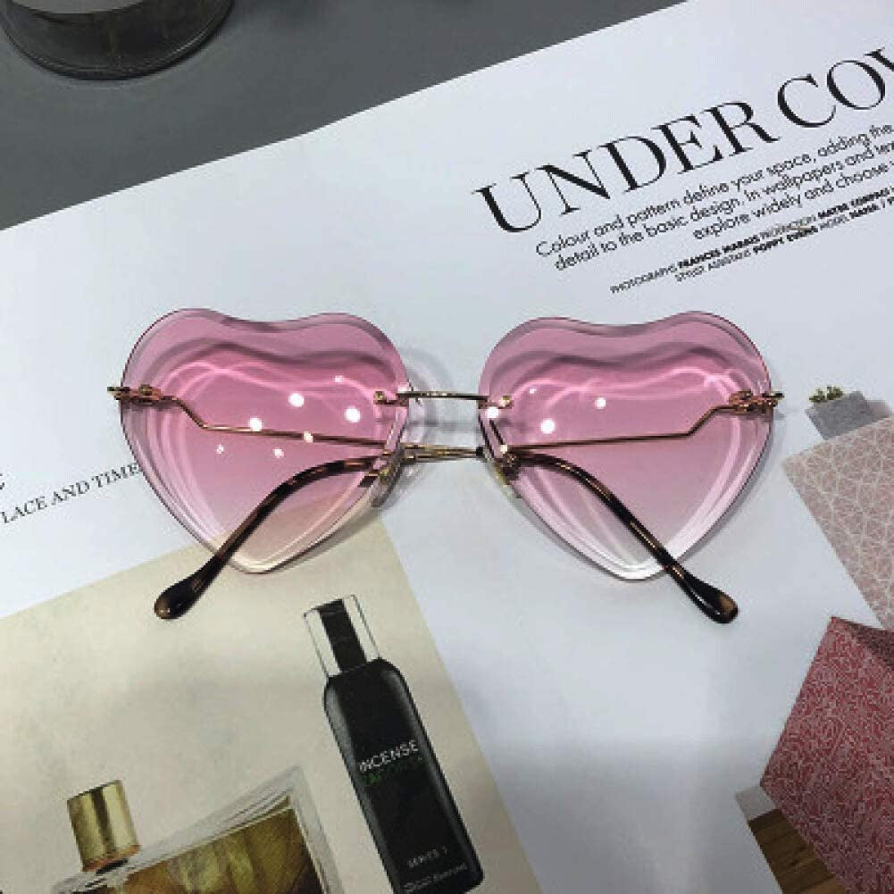 Heart Sunglasses for Women Rimless Thin Metal Frame Heart Shaped Sun Glasses UV400